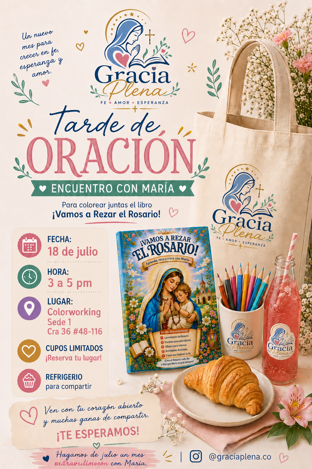 Flyer del evento: Tarde de Oración — Encuentro con María, 18 de julio